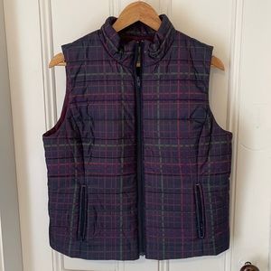 Ann Taylor LOFT Full-Zip Navy Plaid Puffer Vest